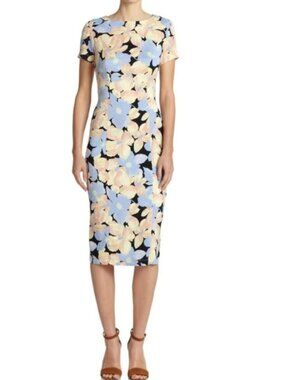 SUNO floral print silk sheath midi dress